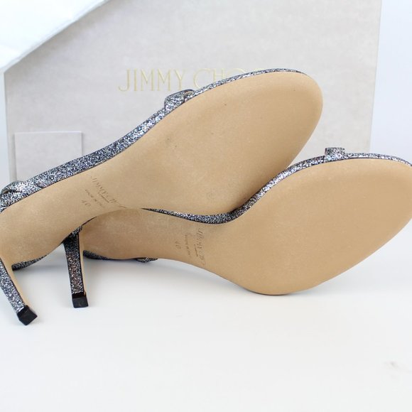 New JIMMY CHOO Minny 85 Glitter Heels– Strappy Sandals for Party, Wedding, Gala - Picture 14 of 15